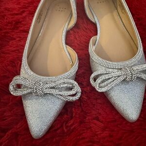 A New Day Silver Women's Flats with Bow Detail